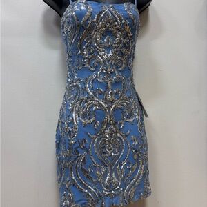 B Darlin Sequined Blue Backless Dress